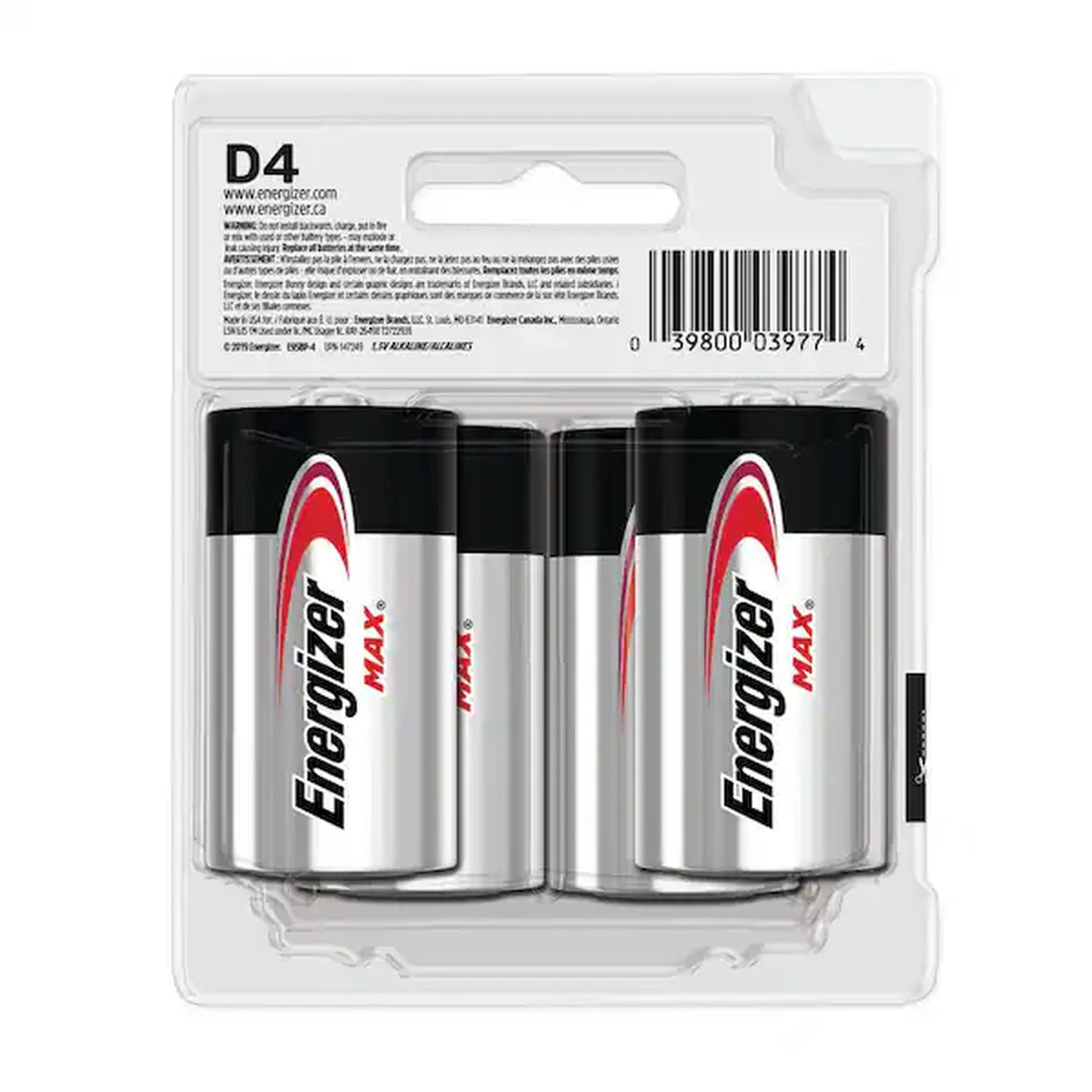 Eveready Energizer D Cell Batteries Max Alkaline 95BP4 4 ea 5.28Oz (Pack of 12)