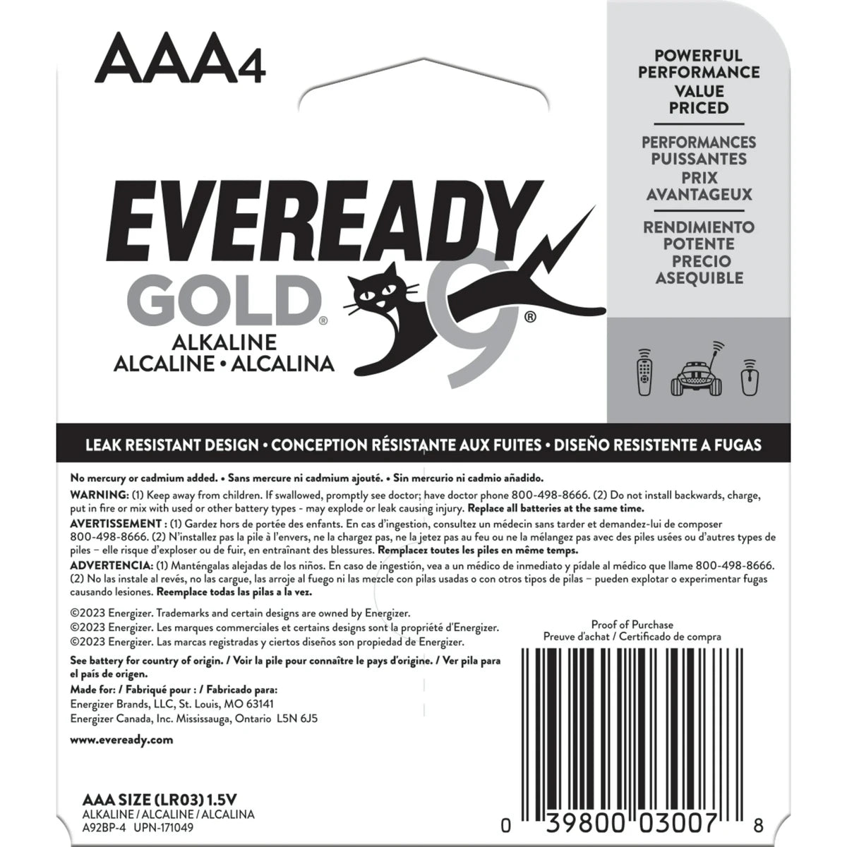 Eveready Gold AAA Alkaline Battery 1 Oz (Pack of 24)
