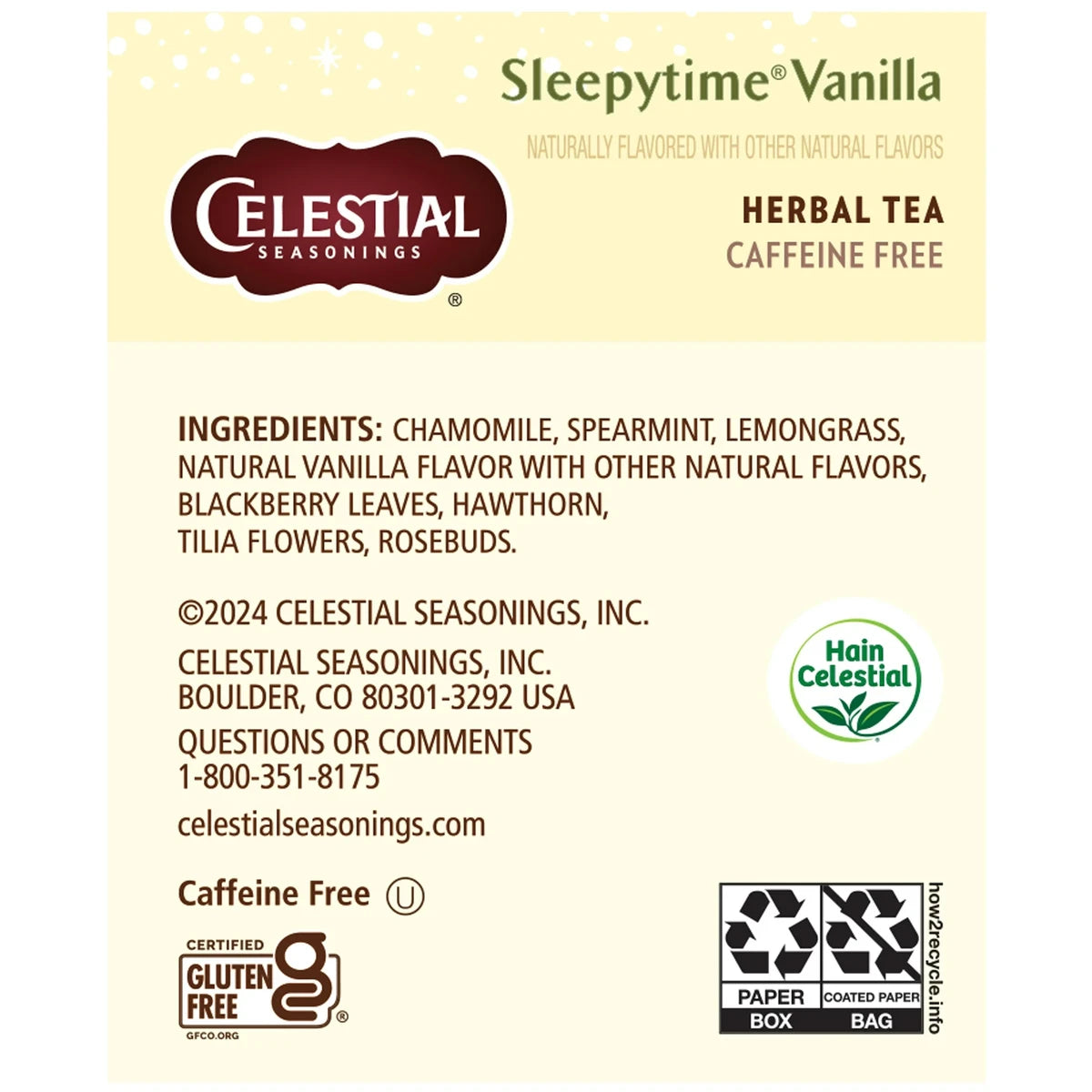 Celestial Seasonings Herbal Tea Sleepytime Vanilla Caffeine Free Sleep Tea Bags 1.1Oz (Pack Of 6)