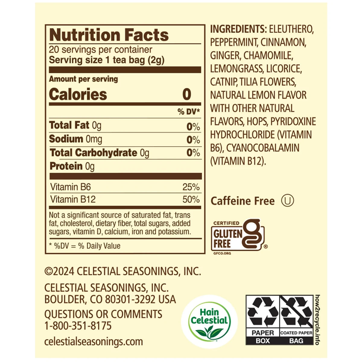 Celestial Seasonings Tension Tamer Natural Herbal Tea 20 Bags 2.6Oz (Pack Of 6)