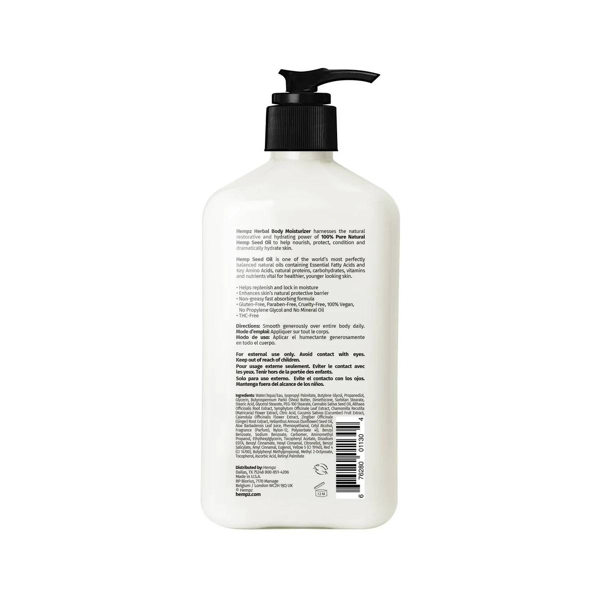 Hempz Original Herbal Body Moisturizer with Pump for Dry Skin 17Oz (Pack of 12)