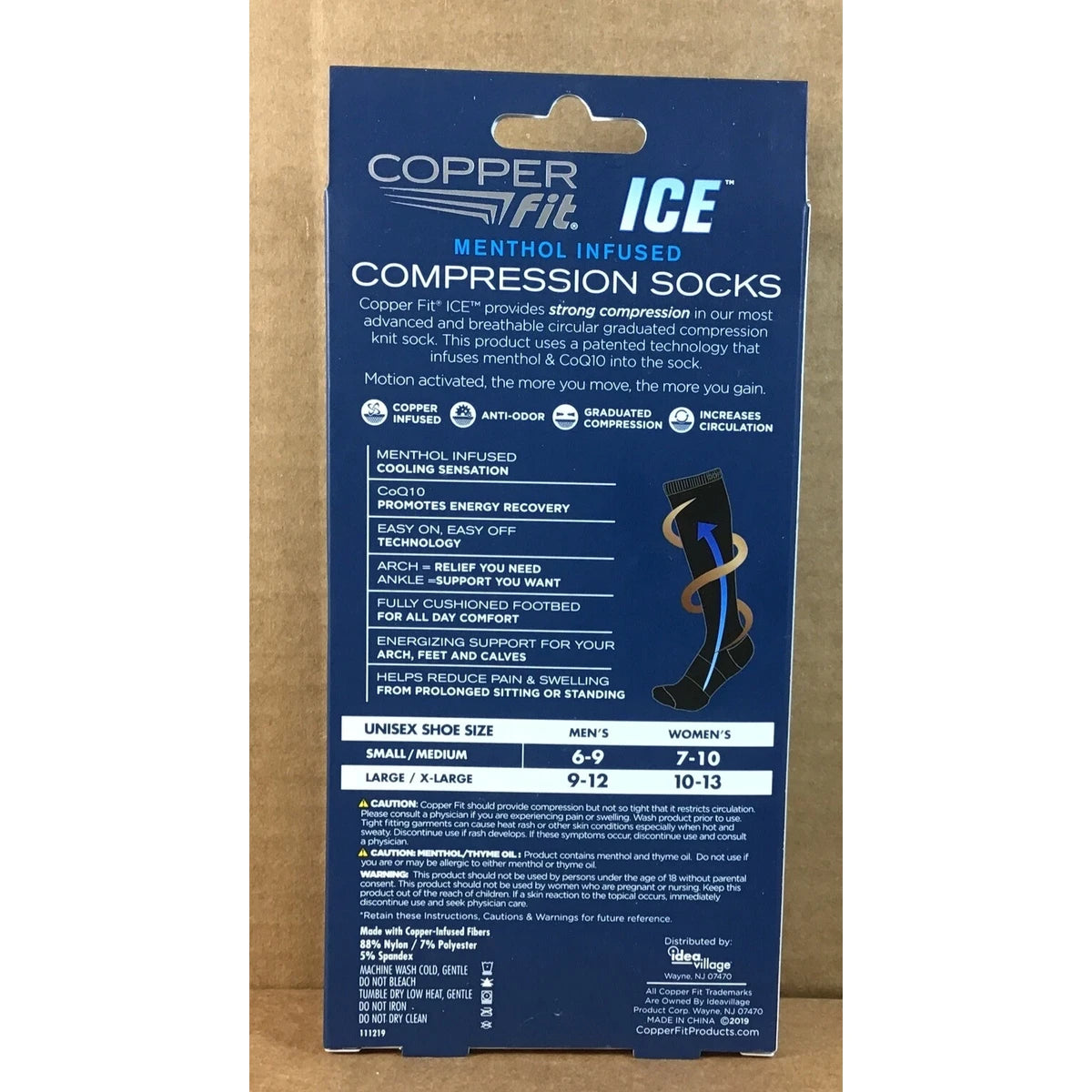 Copper Fit womens Ice Menthol Infused Compression Socks Black Large X 1 Pair 3.21Oz (Pack of 12)