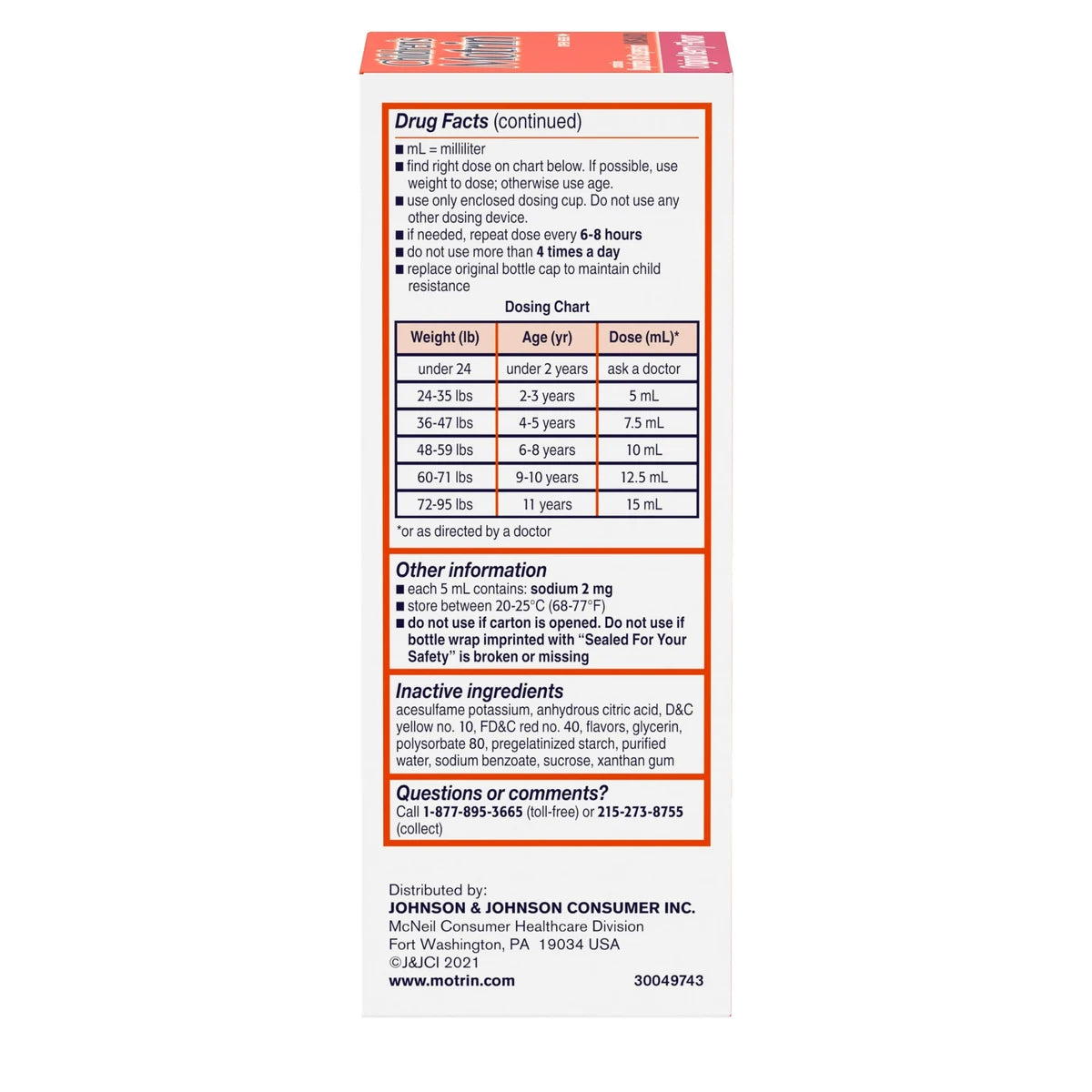 Motrin Childrens Ibuprofen Oral Suspension Original Berry 4Oz (Pack of 36)