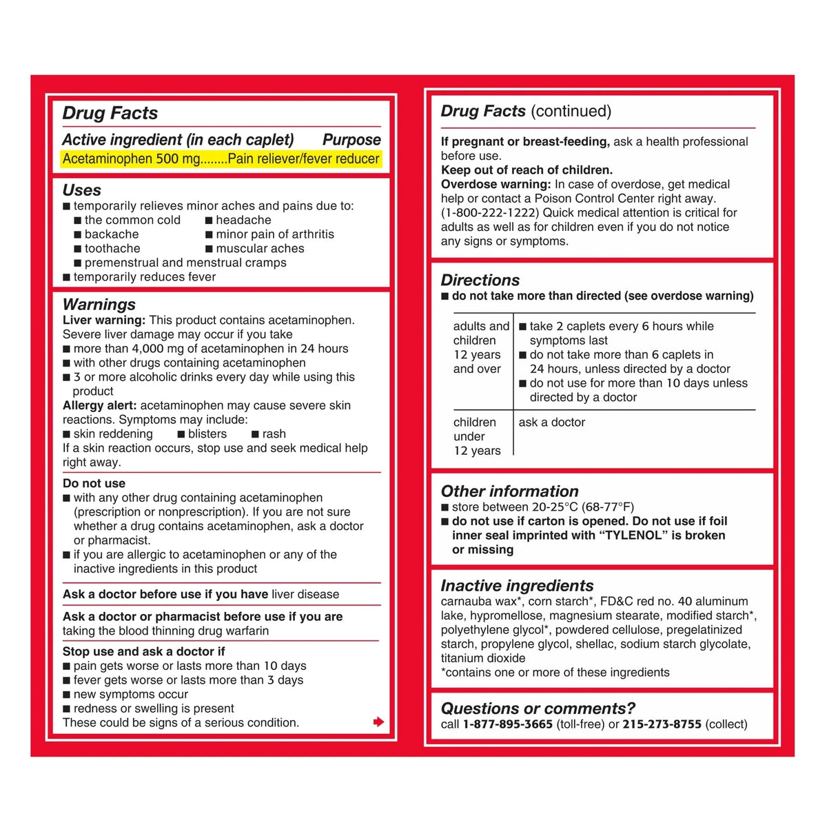Tylenol Extra Strength Caplets For Adults 3.68Oz (Pack of 48)