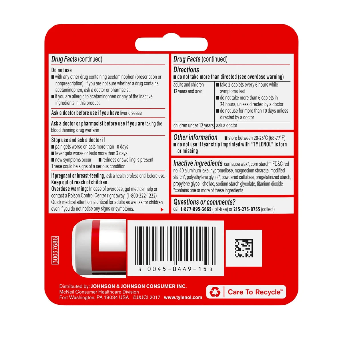 Tylenol Extra Strength Pain Reliever And Fever Reducer Caplets10 Ea 1.65Oz (Pack of 144)