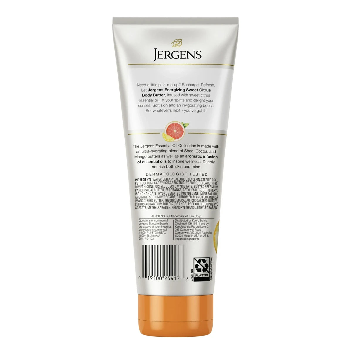 Jergens Energizing Sweet Citrus Essential Oil Body Butter Moisturizer 7Oz (Pack of 5)