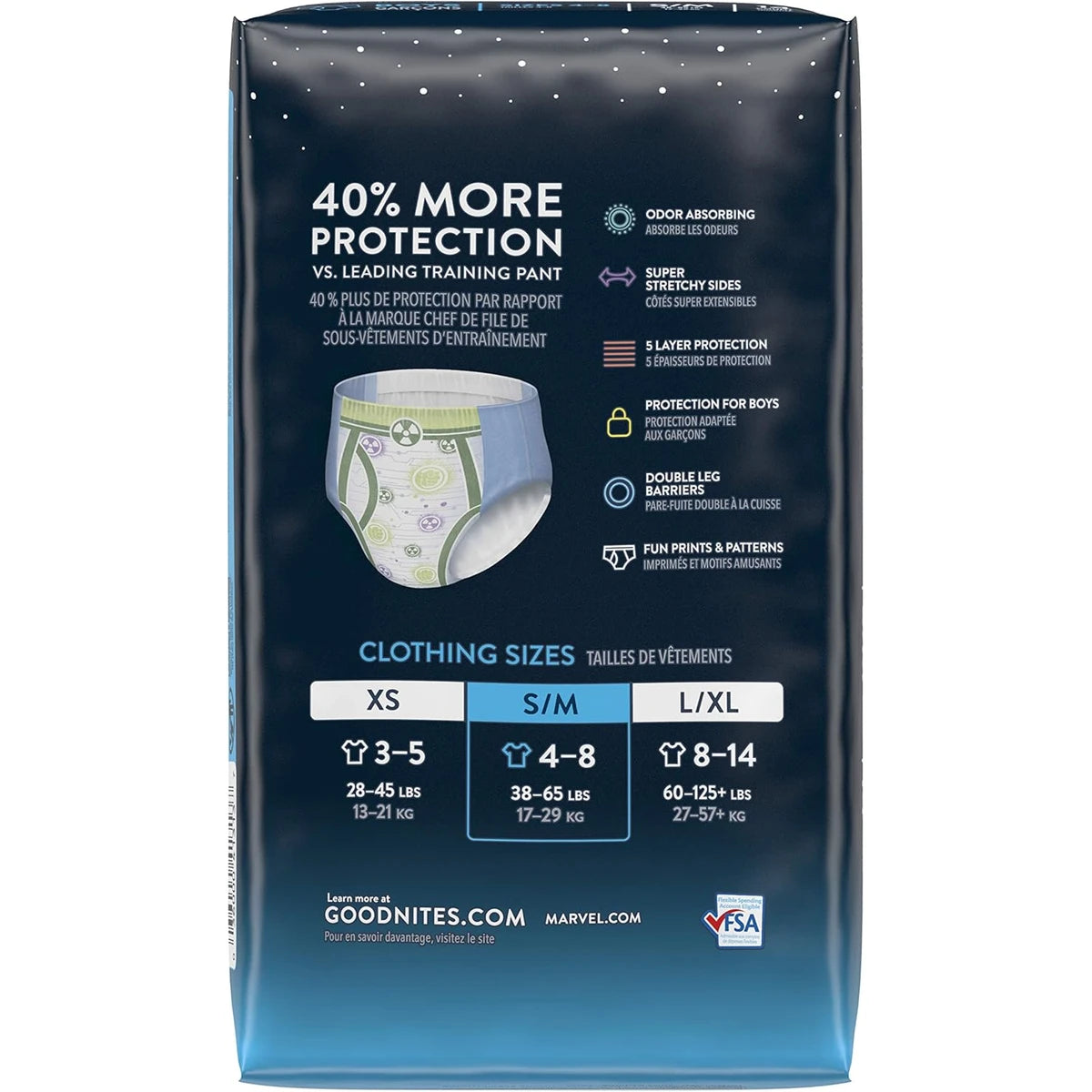 Goodnites Boys Bedtime Underwear Jumbo 38-65 Lbs Spider Man Small/Medium14 Ea 22.4Oz (Pack of 4)