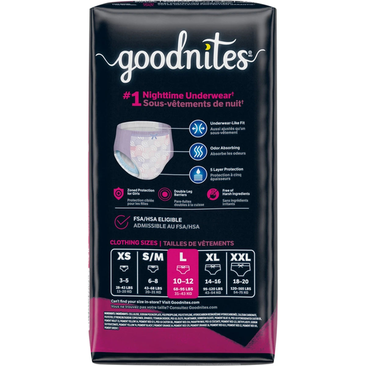 Goodnites Overnight Underwear for Girls Large Size 20.16Oz (Pack of 4)
