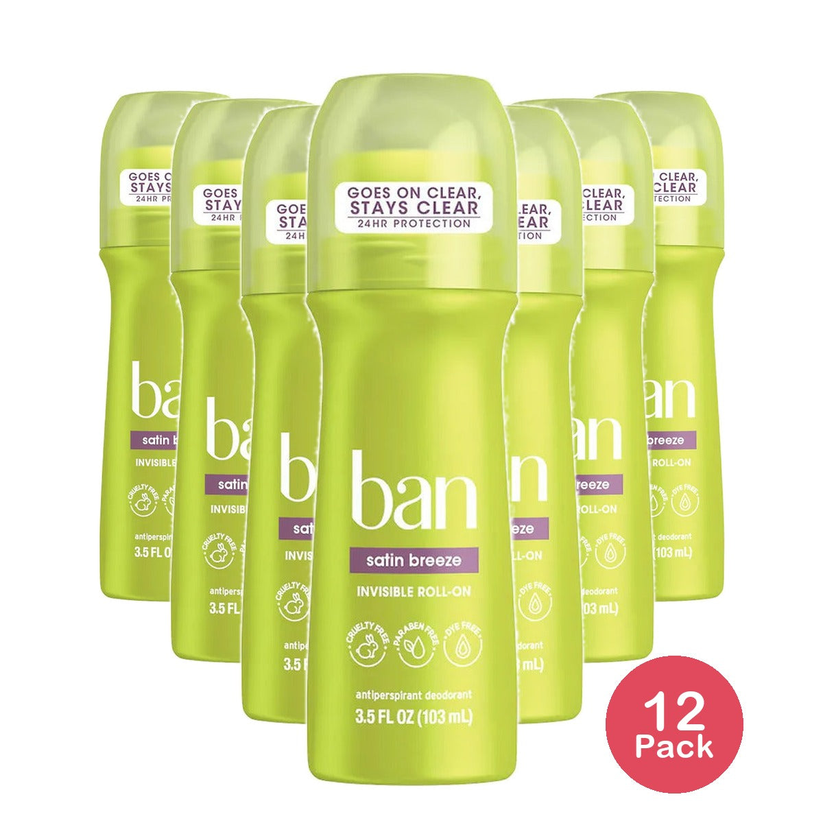 Ban Antiperspirant Deodorant Roll-On Satin Breeze 3.5 Oz (Pack of 12)