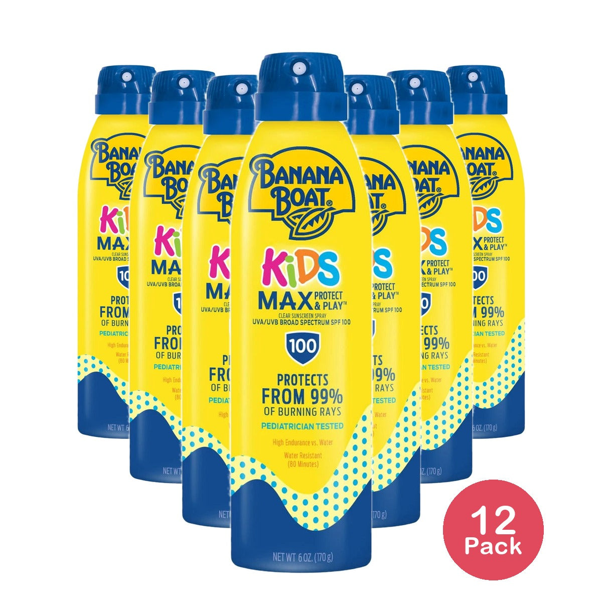 Banana Boat Kids Max Protect & Play Sunscreen Spray SPF 100 Kids Sunscreen Spra 6Oz (Pack of 12)