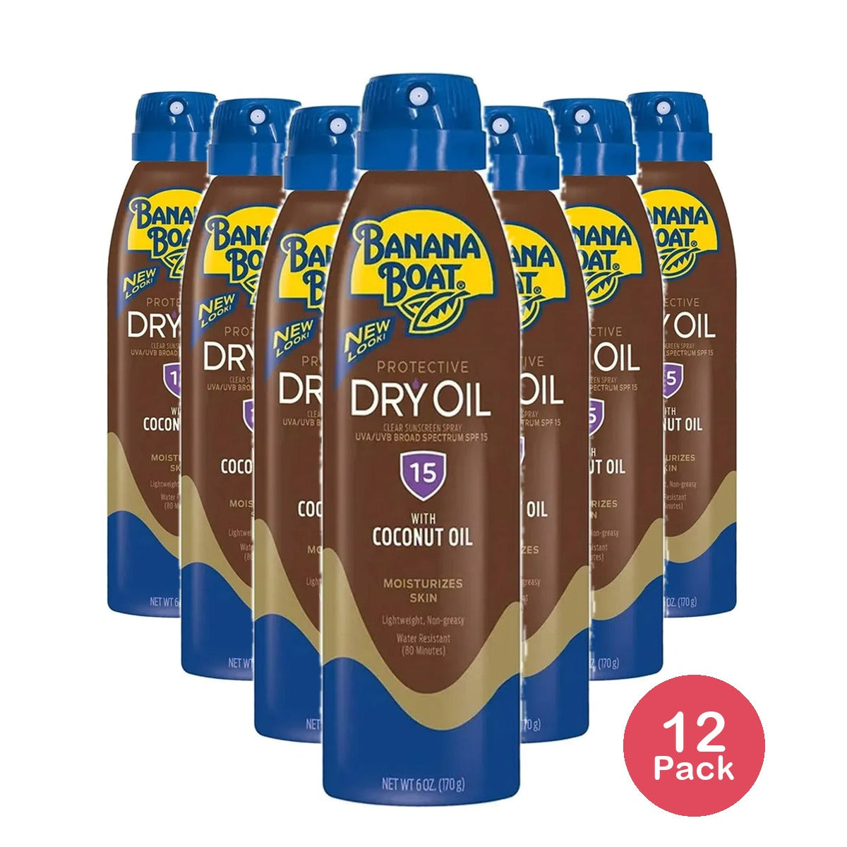 Banana Boat Protective Dry Oil Spray Broad Spectrum SPF 15 with Coconut Oil 6Oz (Pack of 12)