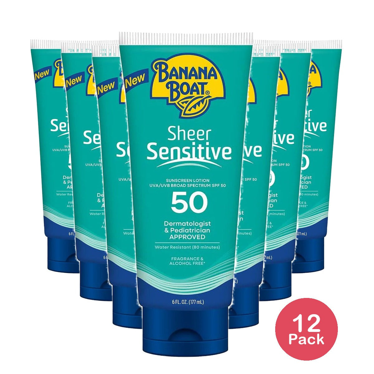 Banana Boat Sheer Sensitive Sunscreen Lotion SPF 50 6 Oz (Pack of 12)