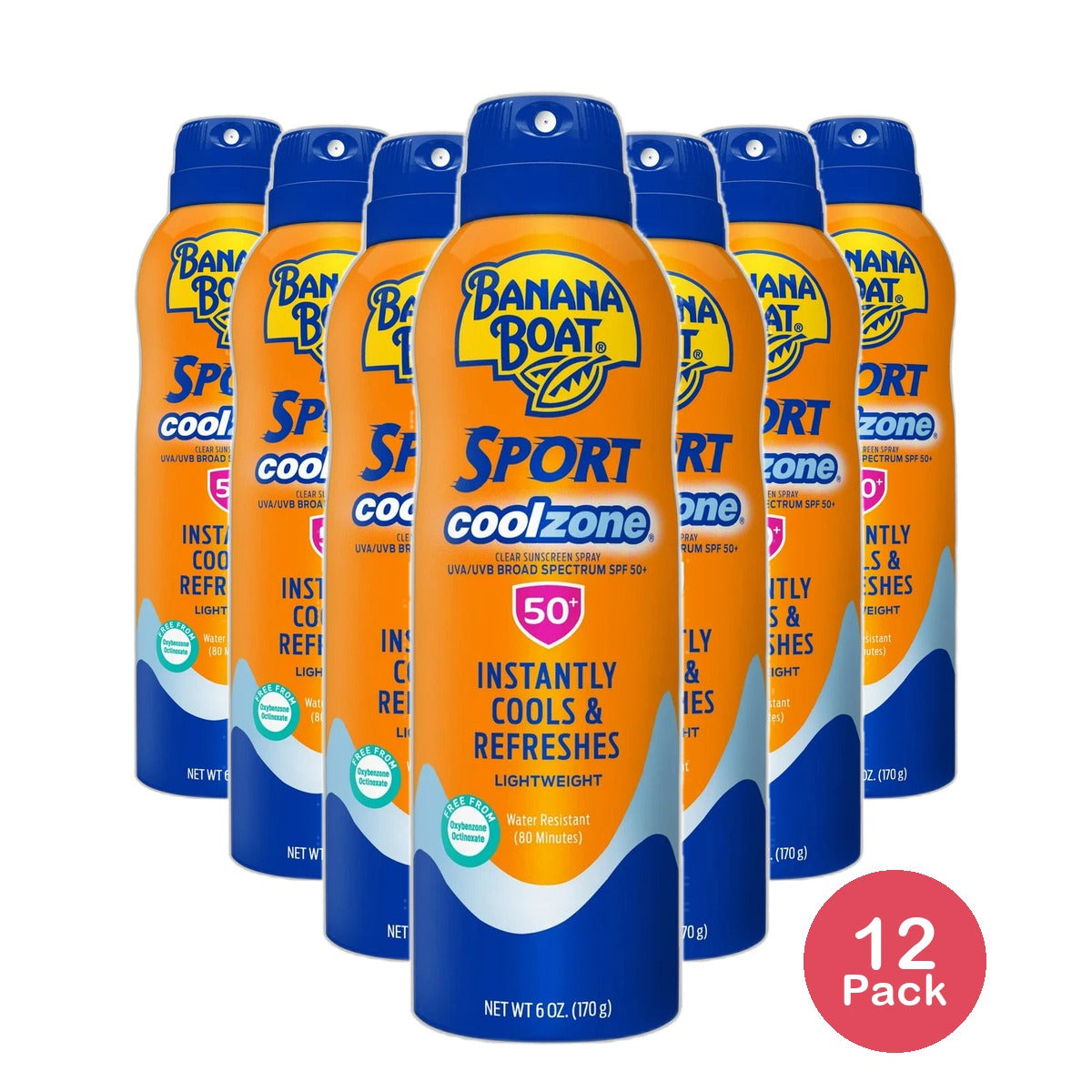 Banana Boat Sport Performance Cool Zone Broad Spectrum Sunscreen Spray SPF 50 6Oz (Pack of 12)