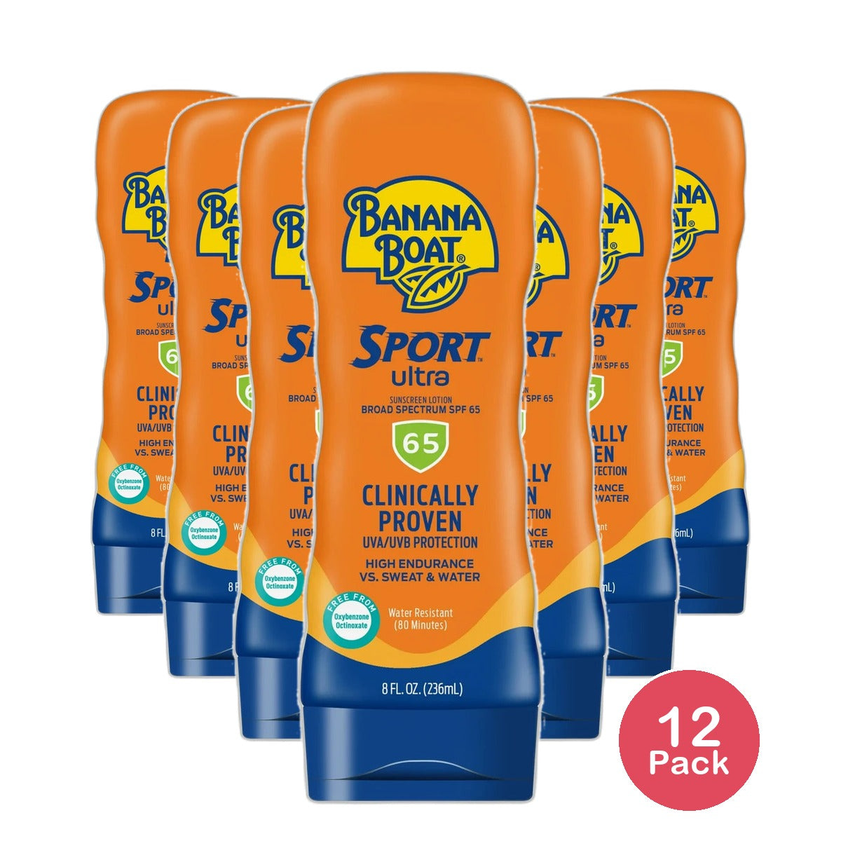 Banana Boat Sport Ultra Water Resistant Sunscreen Lotion SPF 65 8Oz (Pack of 12)