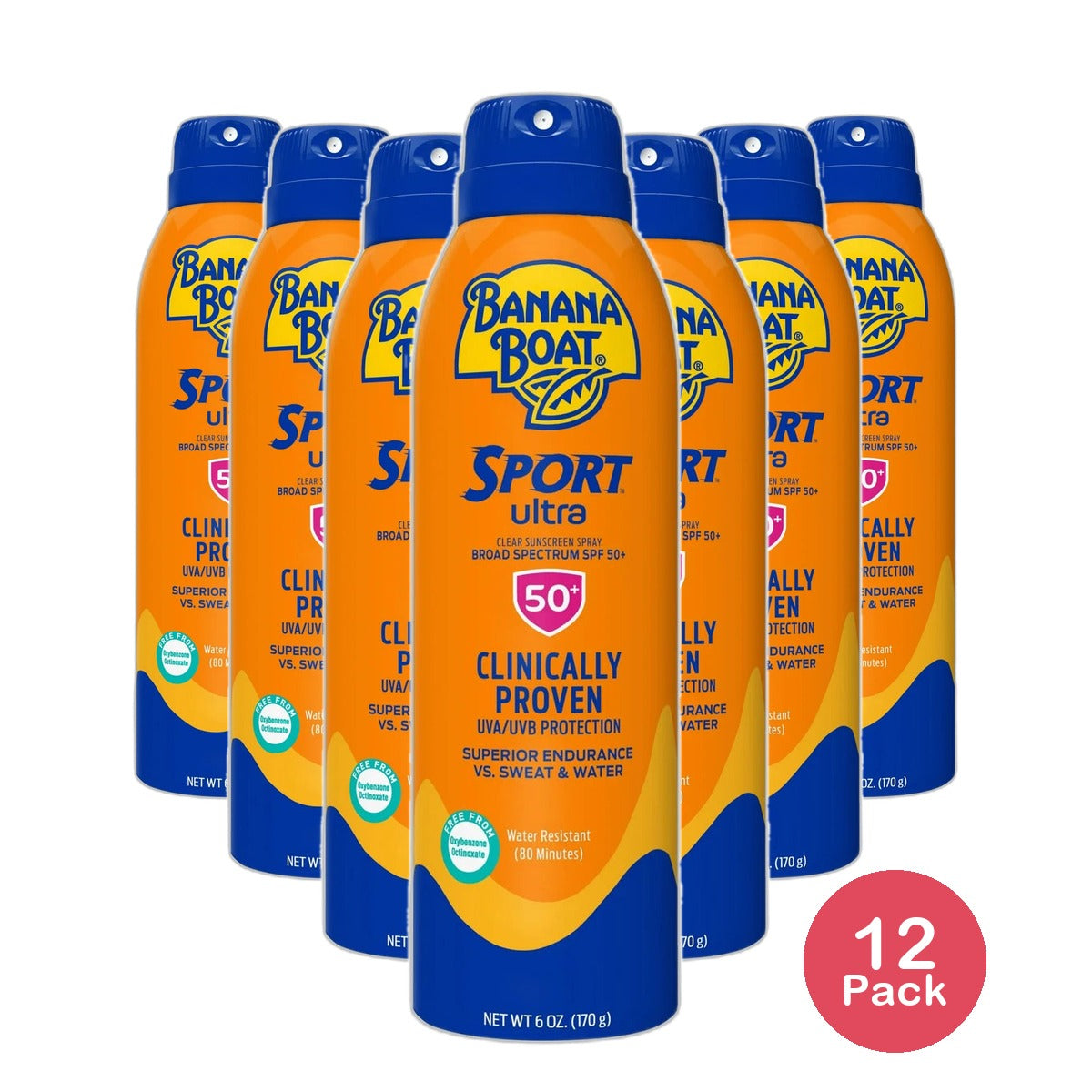 Banana Boat Ultra Mist Sport Performance Continuous Spray Sunscreen SPF 50+ 6Oz (Pack of 12)