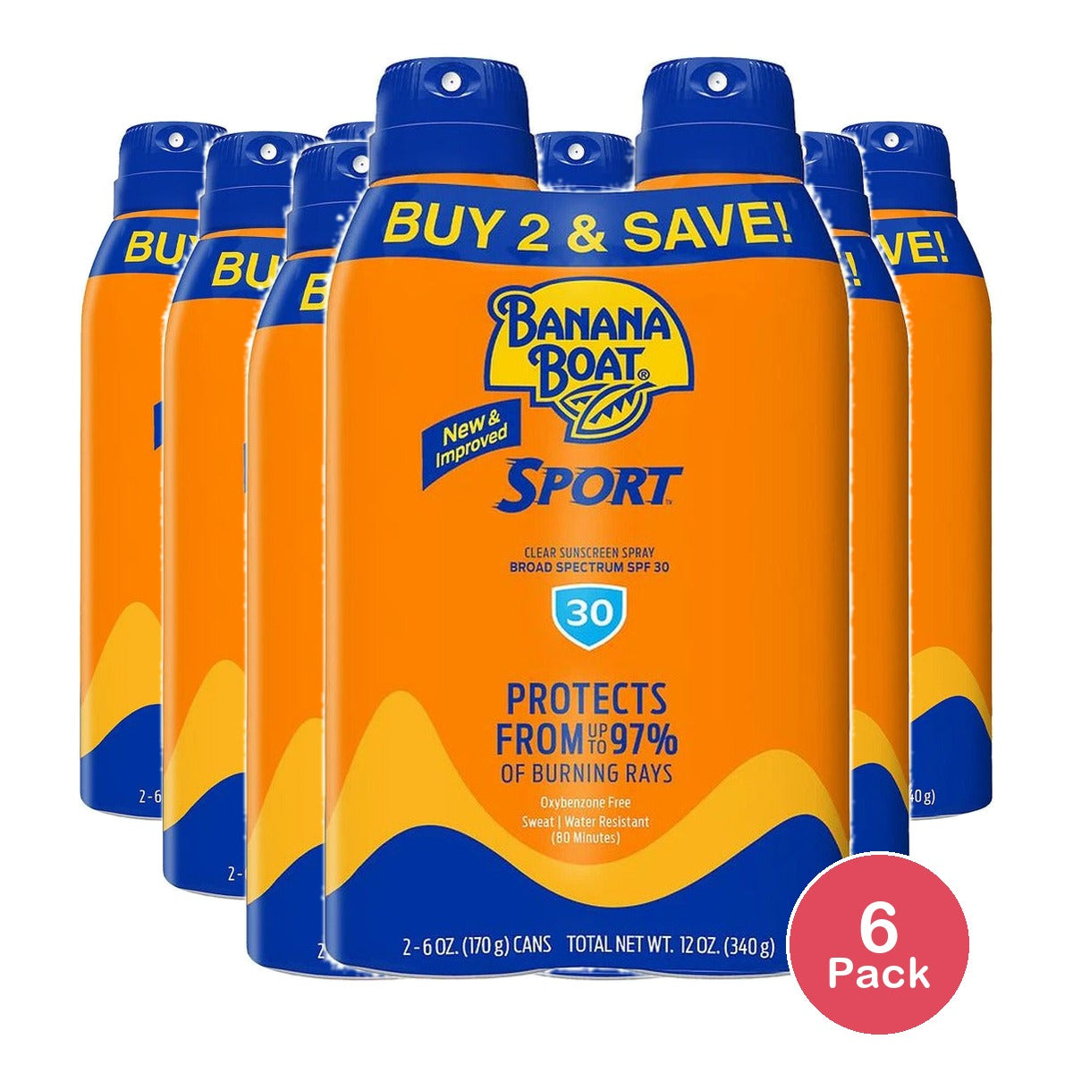 Banana Boat Ultra Sport Clear Sunscreen Spray SPF 30 6 Oz (Pack of 6)