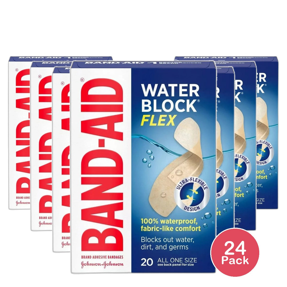 Band Aid Water Block Adhesive Bandages 0.63Oz (Pack Of 24)