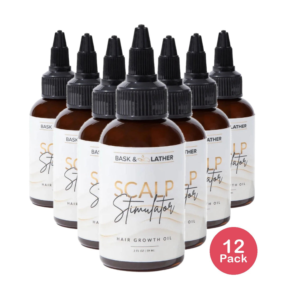 BASK & LATHER Scalp Stimulator Hair Growth Oil Cold Pressed Oils Including Mint 2 Fl. Oz (Pack of 12)