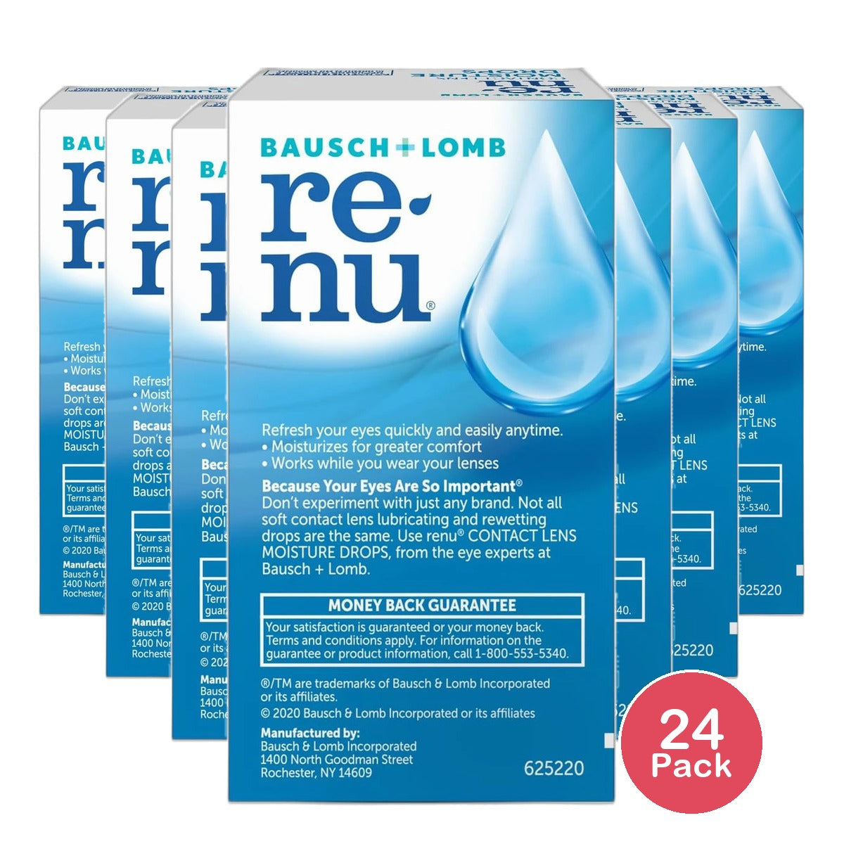 Bausch And Lomb Renu Multiplus Lubricating And Rewetting Drops 2Oz (Pack of 24)
