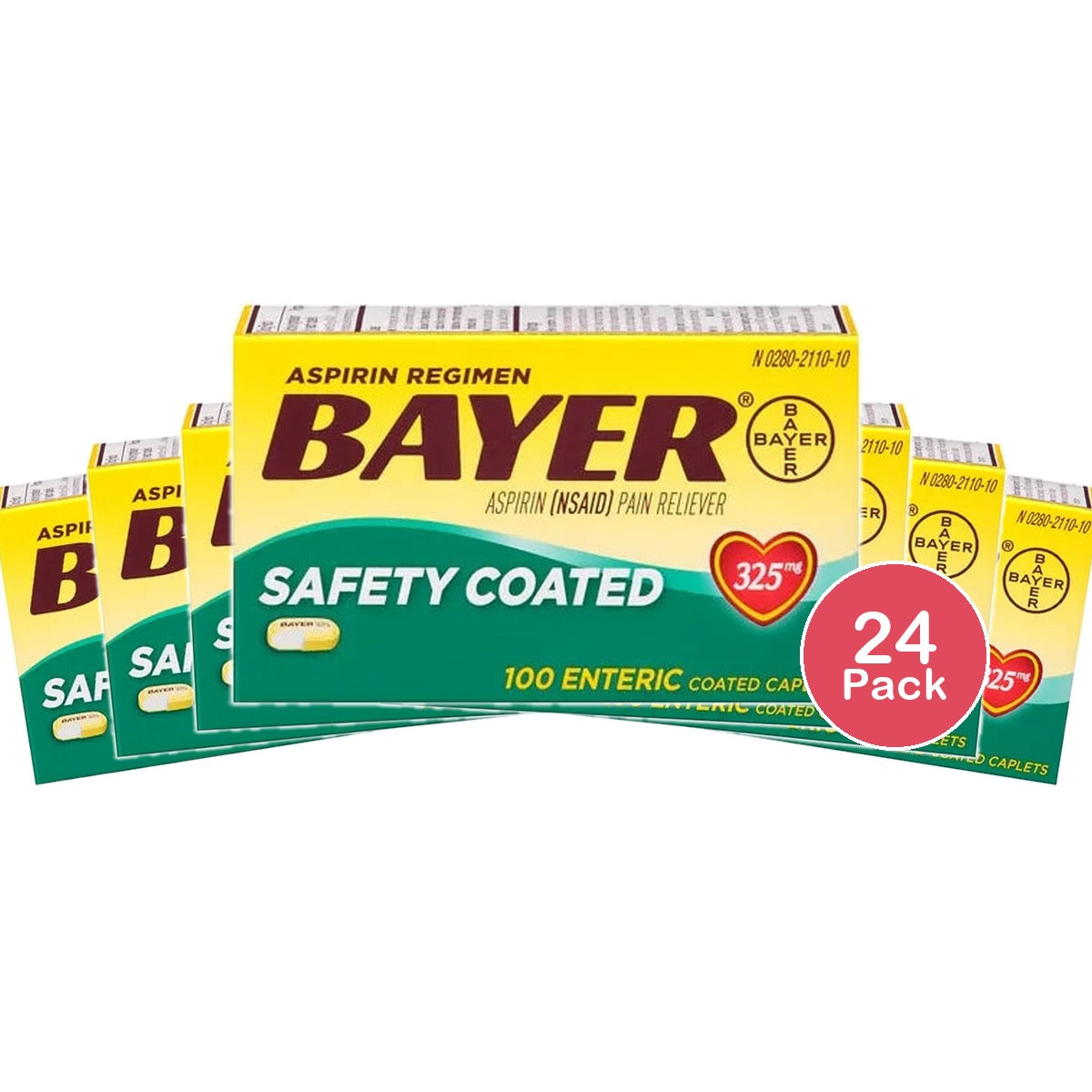 Bayer Aspirin Pain Reliever Safety Coated Caplets 325mg 100 Ea 2.9oz (Pack of 24)