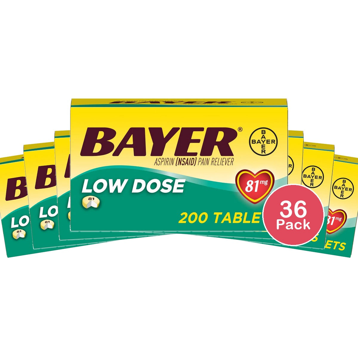 Bayer Aspirin Regimen 81mg 200 Count 2.5oz (Pack of 36)