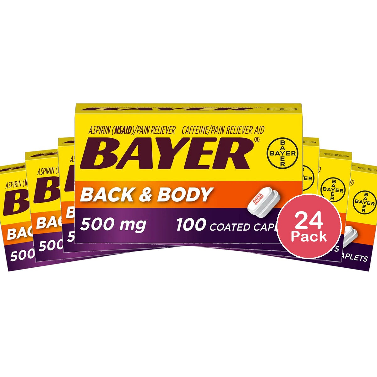Bayer Extra Strength Caplets Back And Body 500 Mg 100 Count .0275Oz (Pack Of 24)