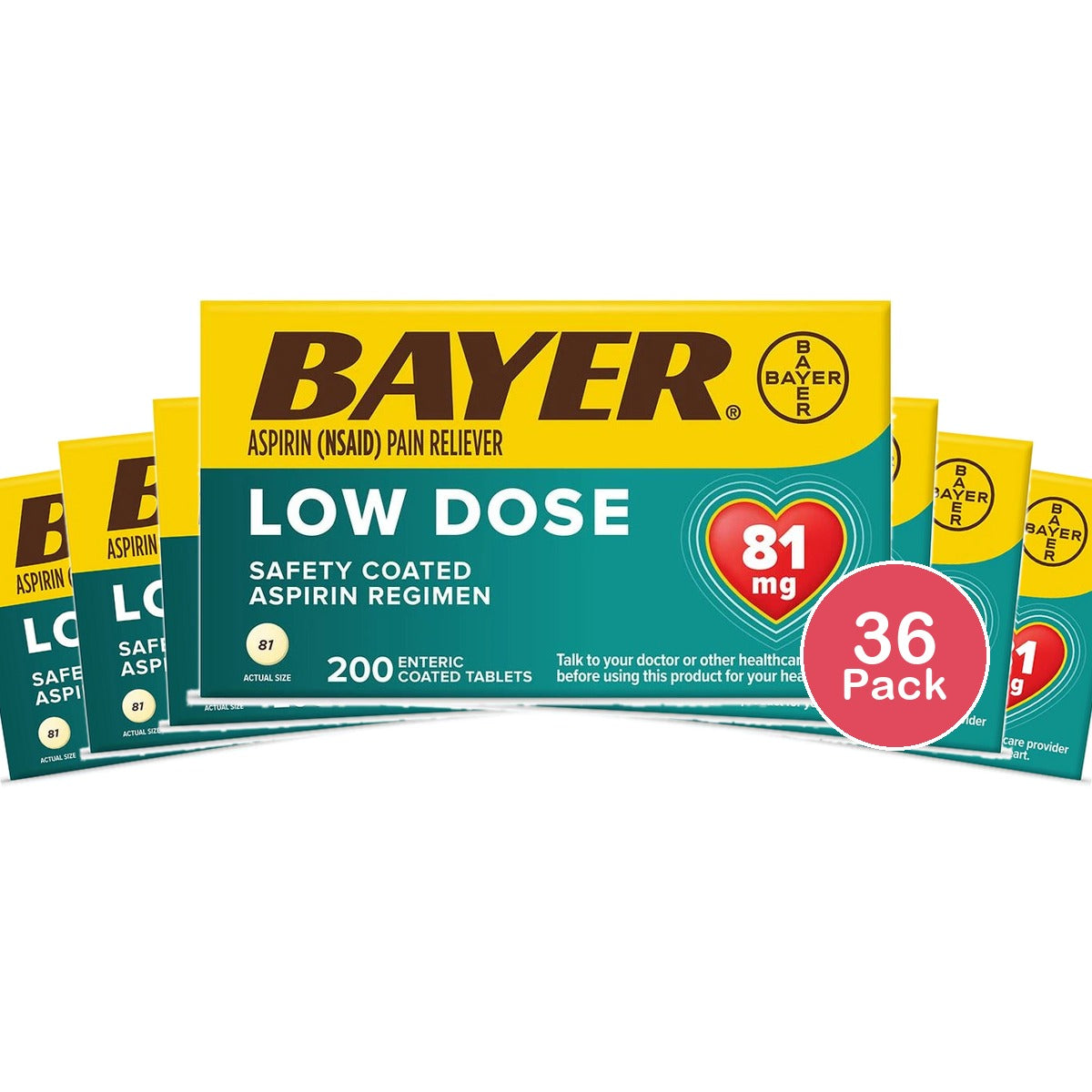 Bayer Pain Reliever, Low Dose, 81 Mg, Tablets - 32 Ct (Pack of 36)