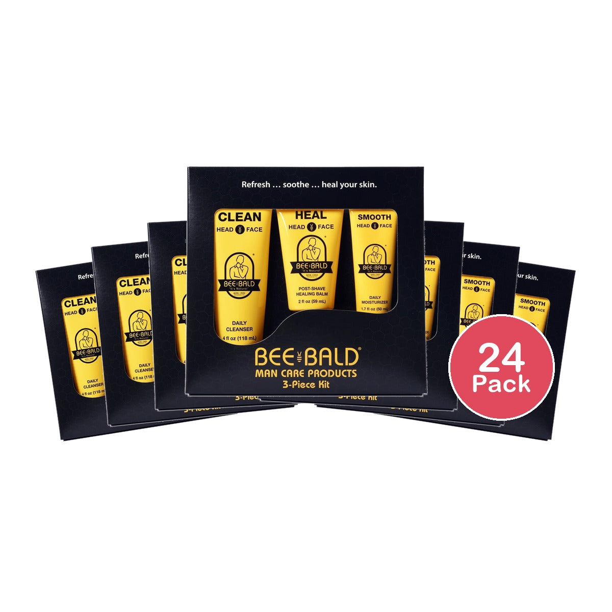 Bee Bald 3 Piece Daily Skin Care Kit (Pack of 24)