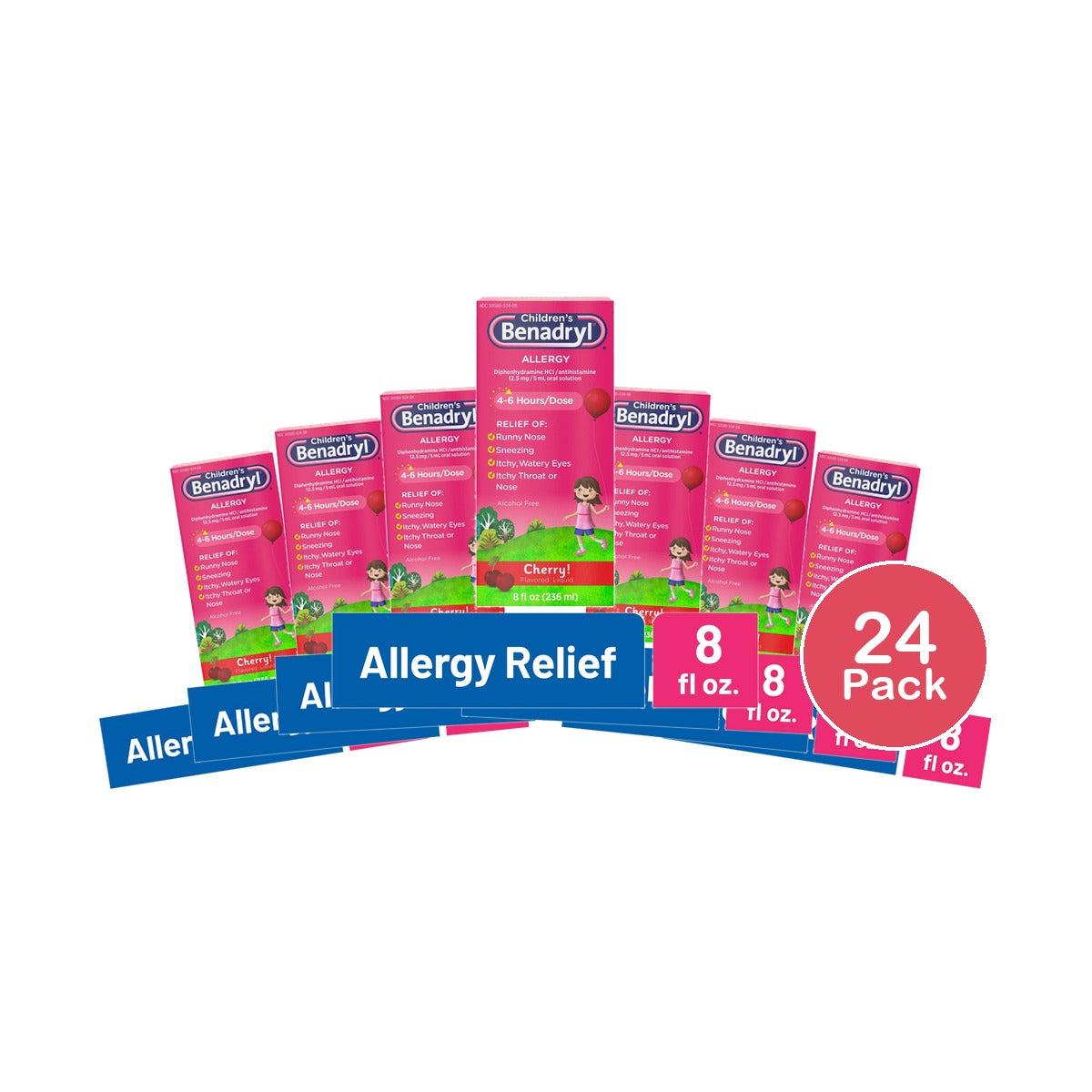Benadryl Children's Diphenhydramine Allergy Liquid 8 fl oz (Pack of 24)