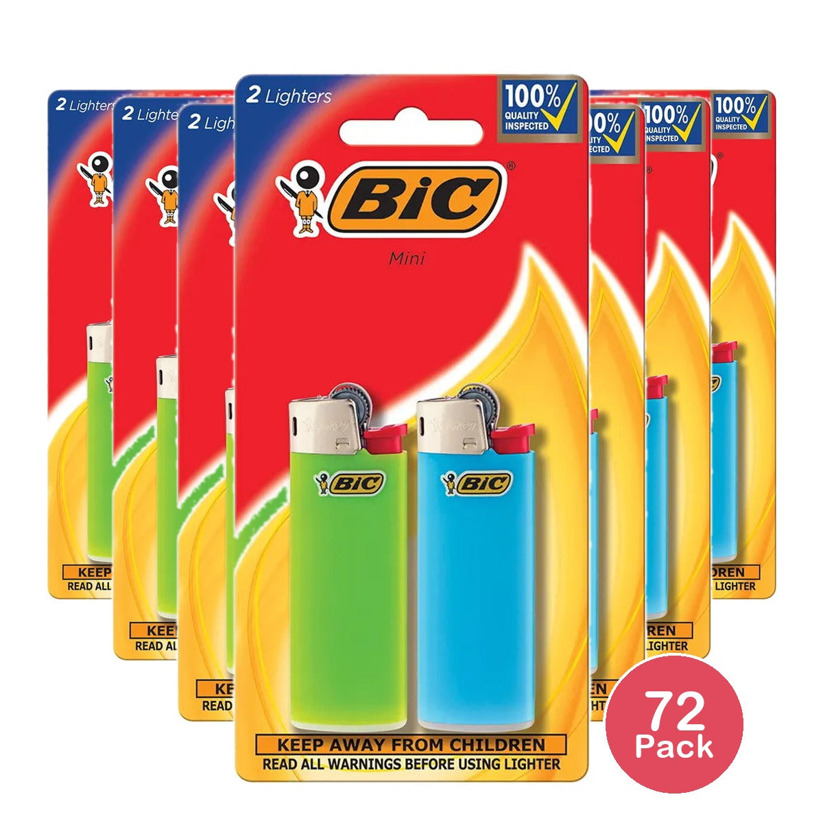 BIC Mini Classic Pocket Lighter Assorted Colors 2 Pack 0.41 oz (Pack of 72)