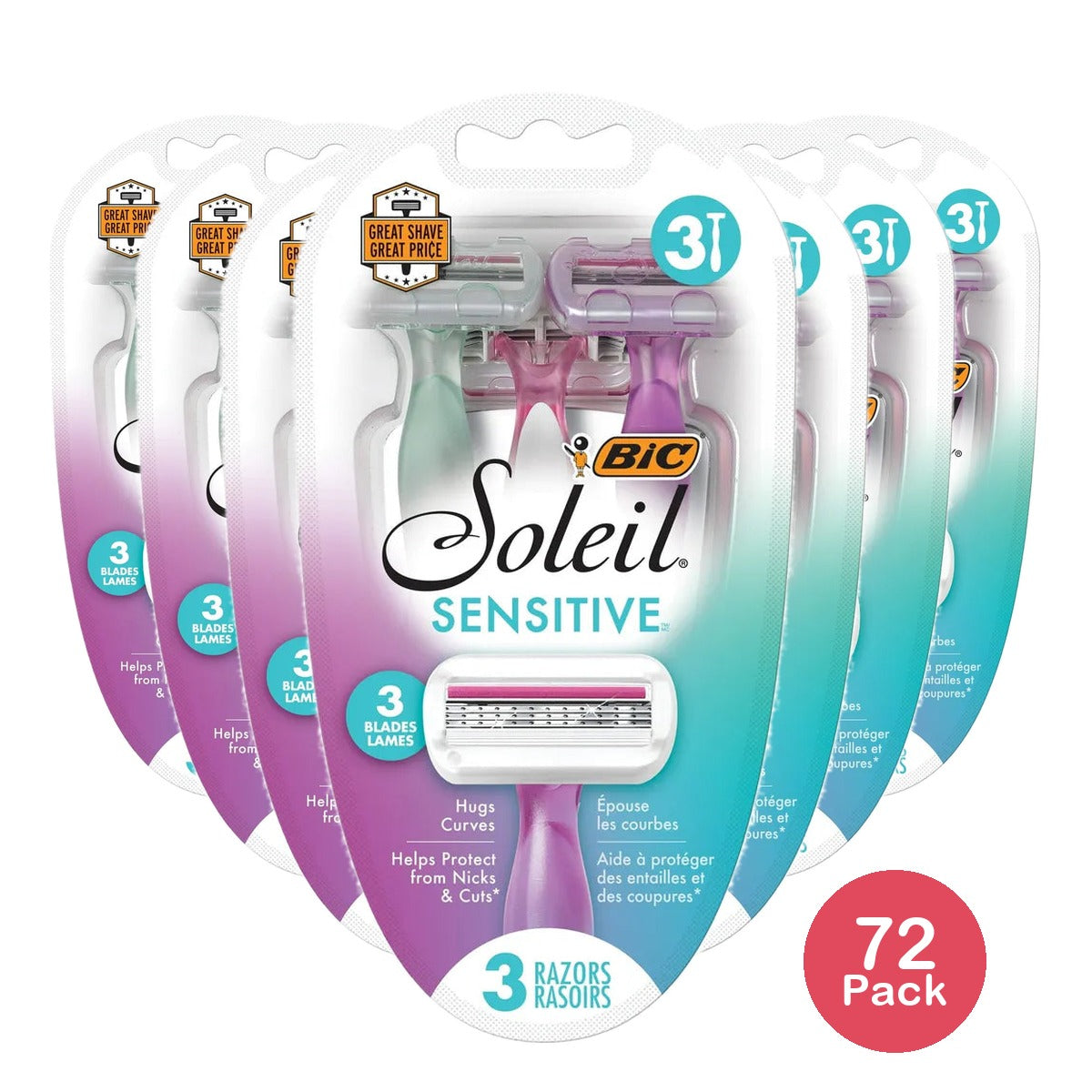 BIC Soleil Sensitive 3 Pack Disposable Women 3.6oz (Pack of 72)