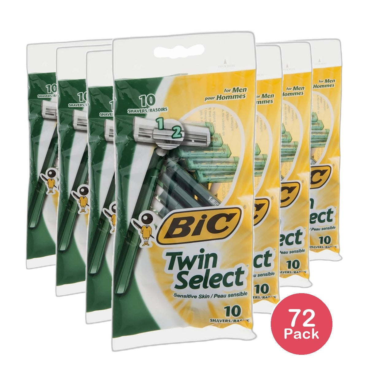 Bic Twin Select Shavers For Men Sensitive Skin 2.56Oz (Pack of 72)