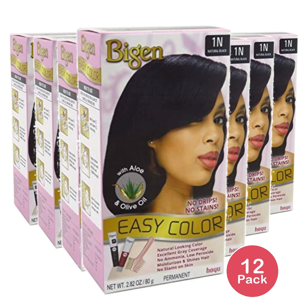 Bigen Easy Color Permanent Hair Dye Natural Black 2.82 Oz (Pack of 12)