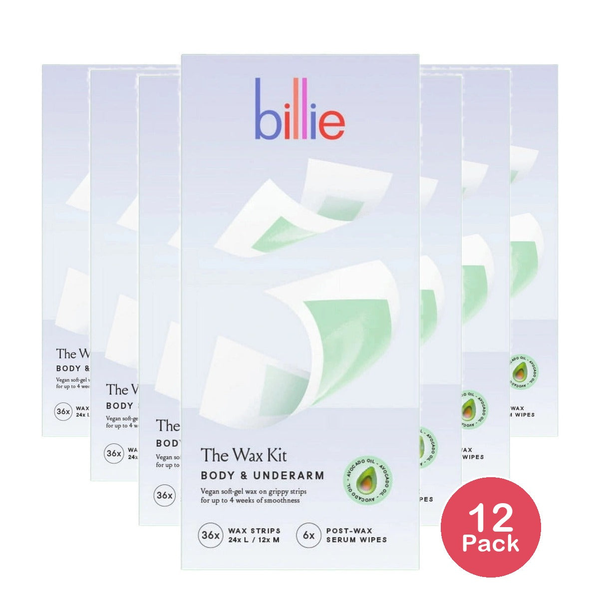 Billie Waxing Kit Body & Underarm Hair Removal Wax Strips 36 Wax Strips (Pack of 12)