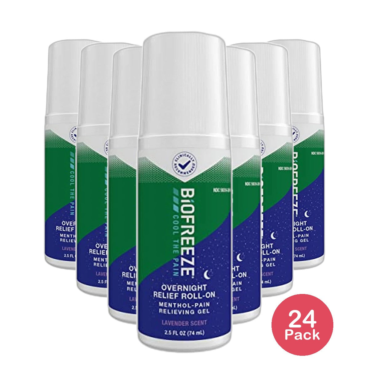 Biofreeze Menthol Overnight Pain Relief Roll-On Back Knee Muscle Joint and Arthritis Pain Relievers 2.5Oz (Pack of 24)
