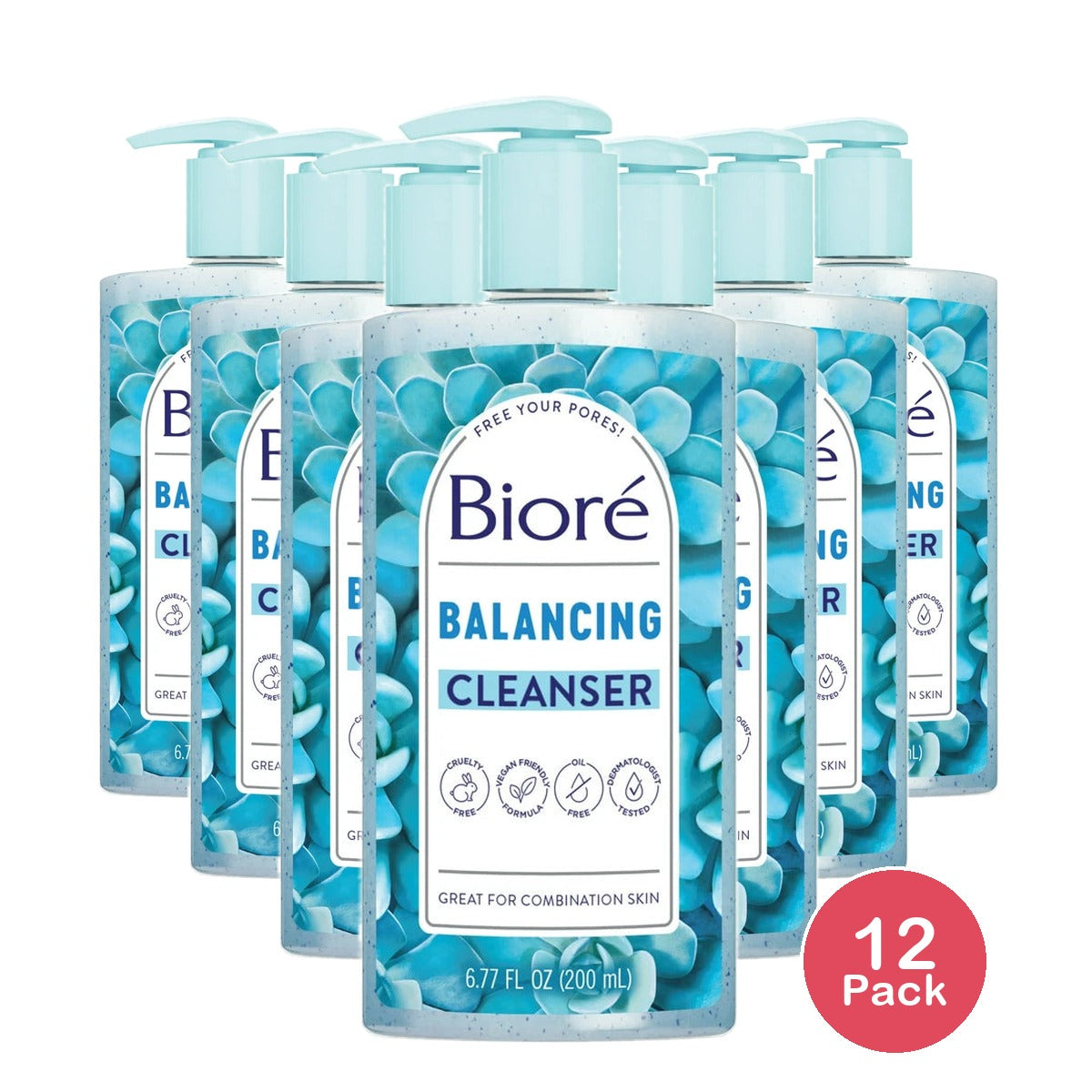 Biore Blue Agave + Baking Soda Balancing Pore Combination Skin Cleanser, Gently 6.77 oz (Pack of 12)