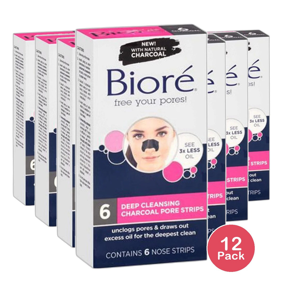 Biore Deep Cleansing Charcoal Pore Nose Strips With Natural Charcoal6 ea 3.52Oz (Pack of 12)