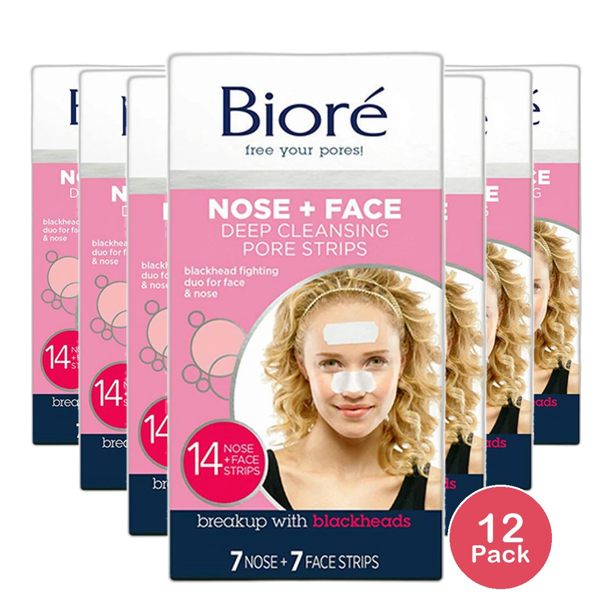 Biore Deep Cleansing Pore Strips For Face And Nose Combo Pack 14Ea 0.8Oz (Pack Of 12)