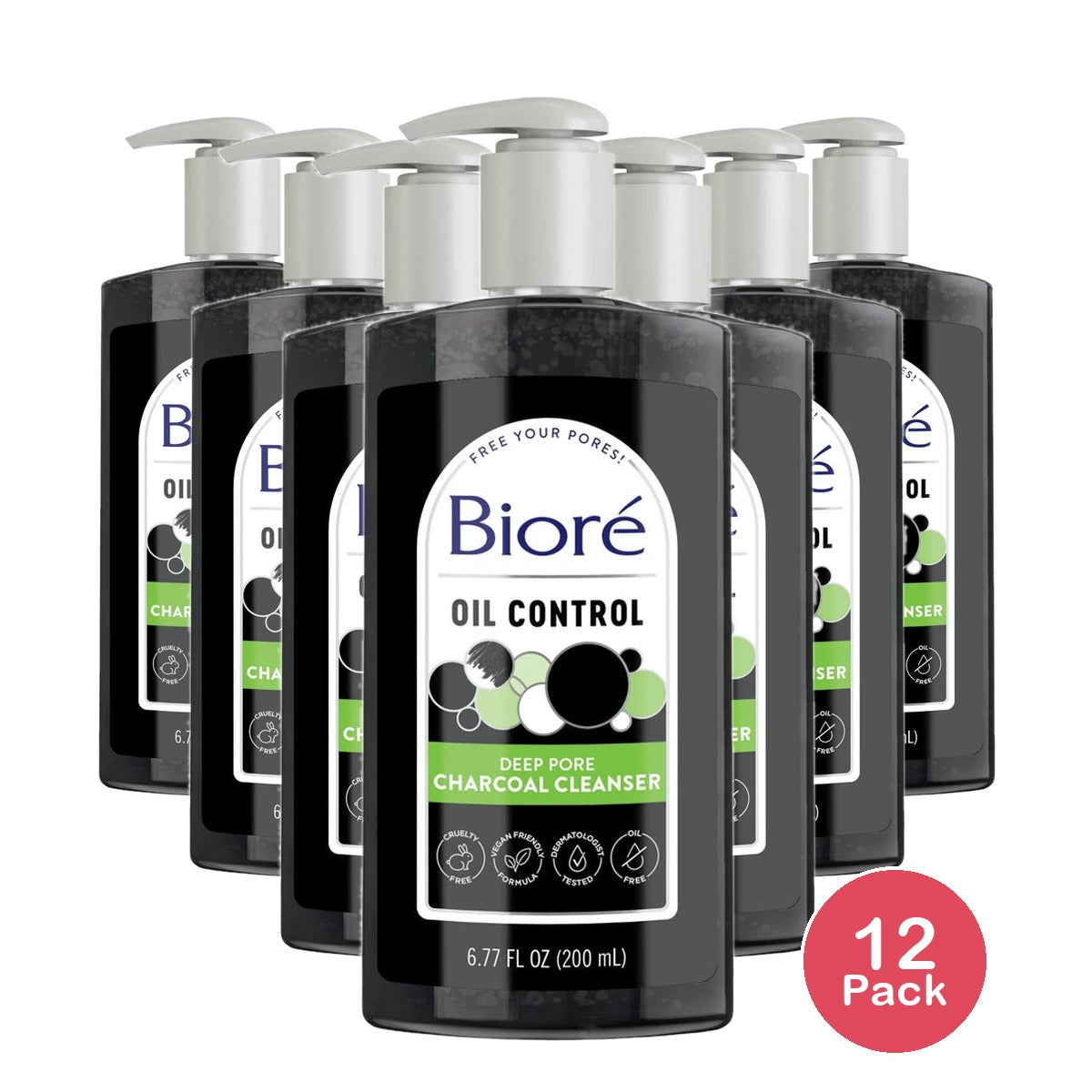 Biore Deep Pore Charcoal Daily Face Wash Care for Dirt & Makeup Removal for Oil 6.77. Oz (Pack of 12)
