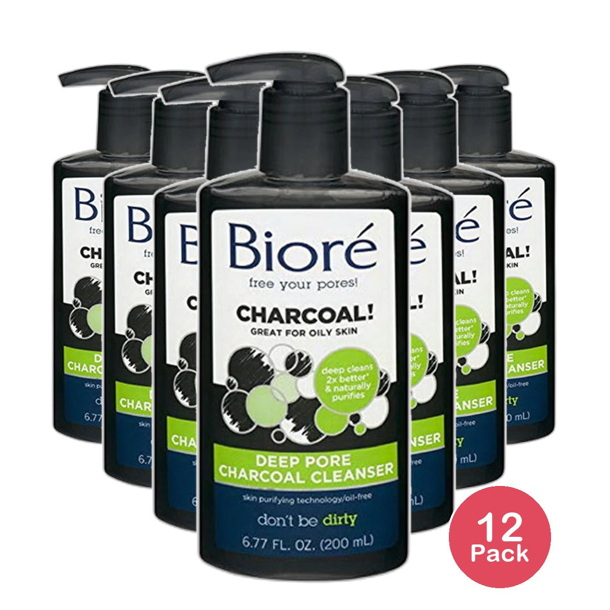 Biore Free Your Pores Deep Pore Charcoal Cleanser For Oily Skin Face Wash 6.77Oz (Pack of 12)