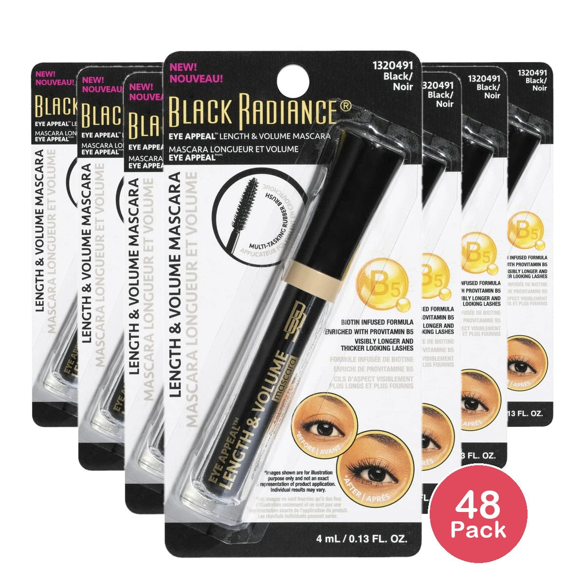 Black Radiance Eye Appeal Length & Volume Mascara - Black 0.13. Oz (Pack of 48)