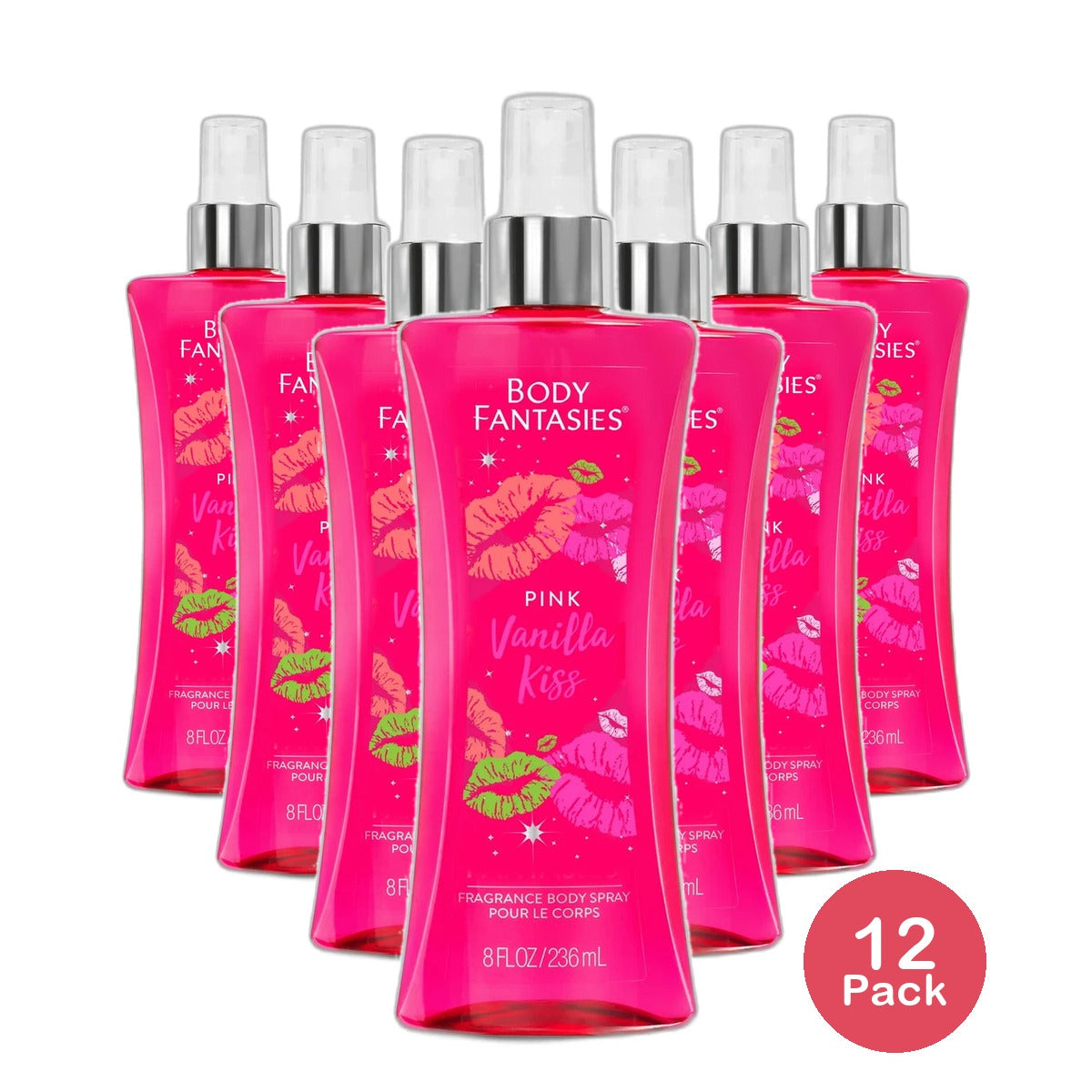 Body Fantasies Signature Pink Vanilla Kiss Fantasy Fragrance Body Spray 8Oz (Pack of 12)