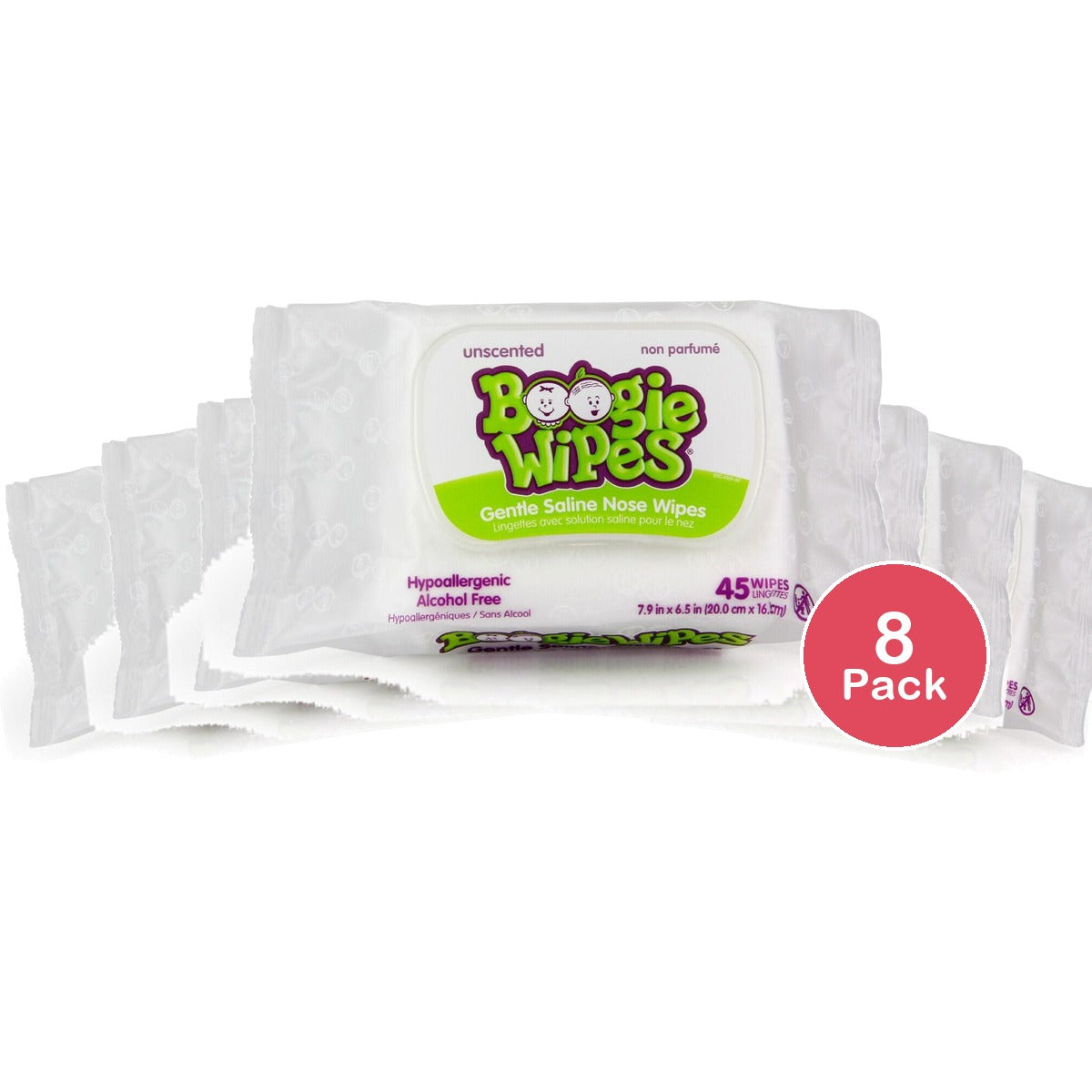 Boogie Wipes Simply Unscented Saline Baby Wipes 45 Count (Pack of 8)
