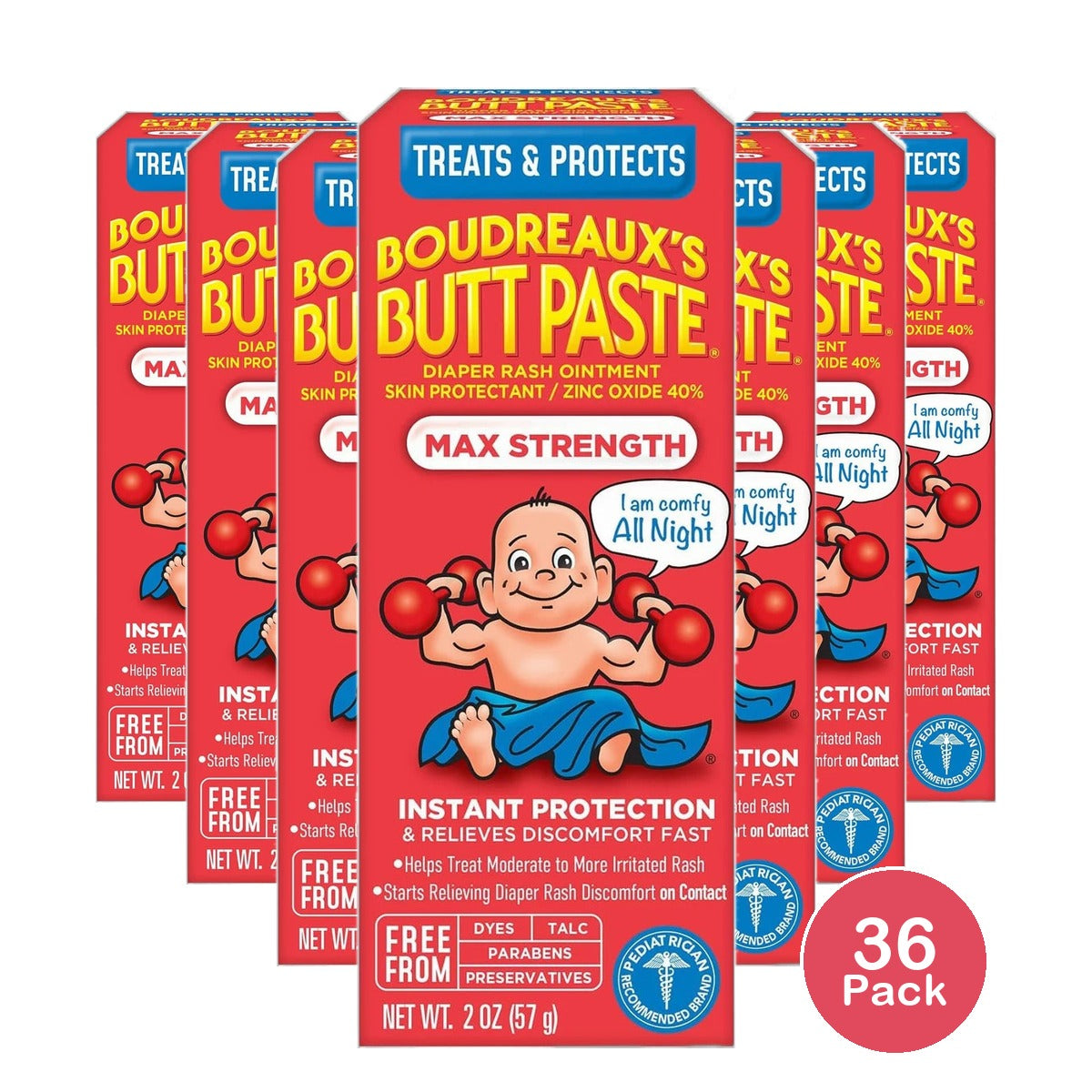 Boudreauxs Maximum Strength Butt Paste Diaper Rash Ointment 2Oz (Pack of 36)