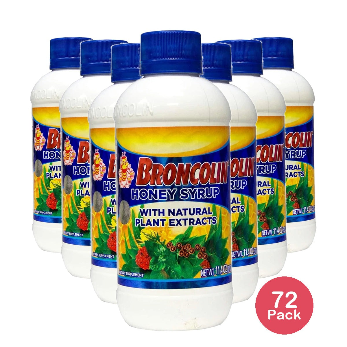 Broncolin Honey Syrup Natural Plant Extracts Cough Suppresant Dietary Supplem 11.4 Oz (Pack of 72)