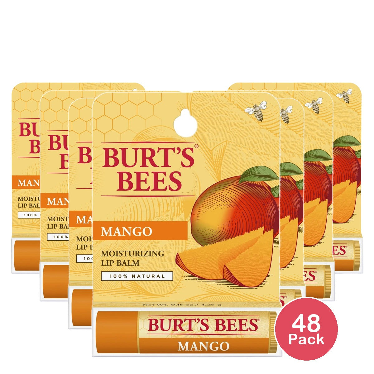 Burt's Bees 100% Natural Moisturizing Lip Balm With Beeswax Mango 1 Tube 0.15 Oz (Pack Of 48)