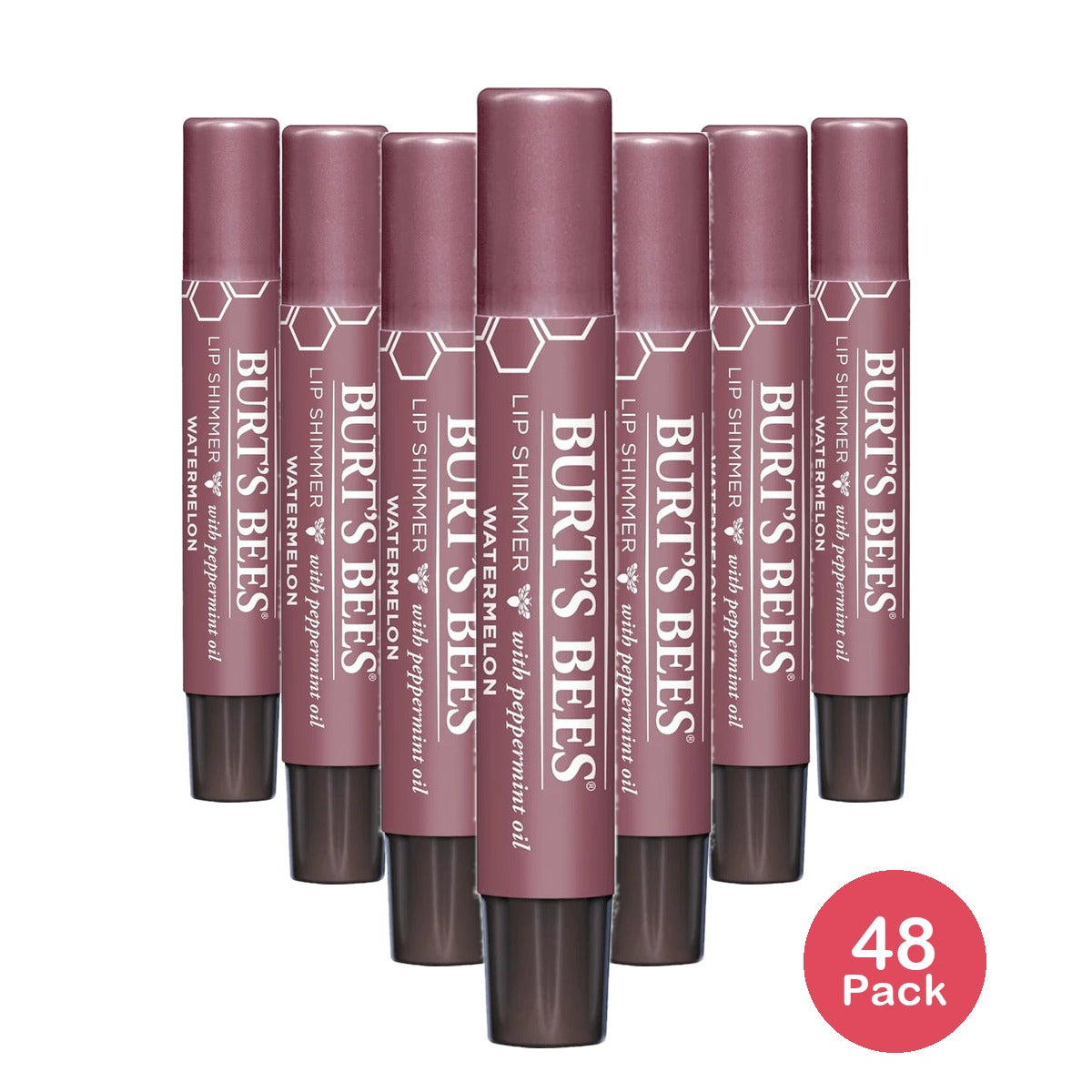 Burt's Bees 100% Natural Origin Moisturizing Lip Shimmer, Watermelon, 1 Tube 0.09 Oz (Pack Of 48)