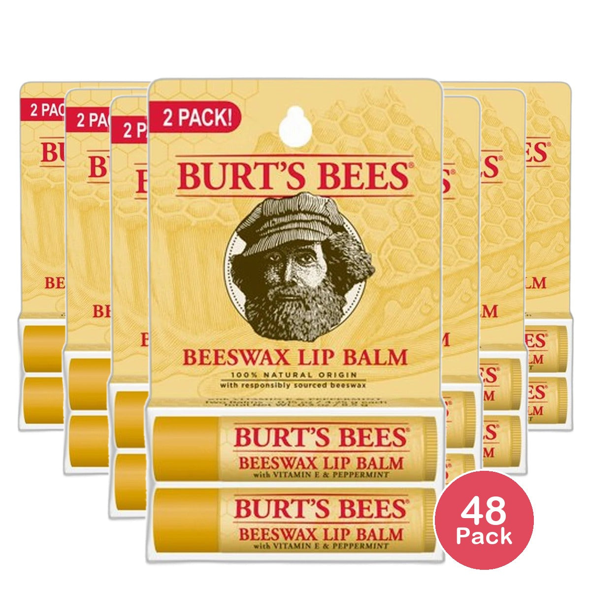 Burts Bees Beeswax Lip Balm With Vitamin E And Peppermint 0.30Oz (Pack Of 48)