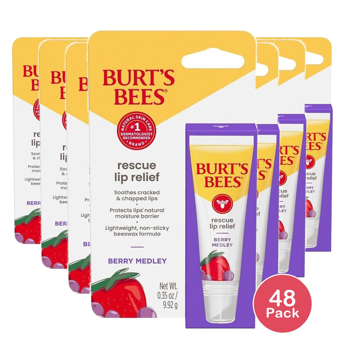 Burt's Bees Berry Medley Rescue Lip Relief 0.35 Oz (Pack of 48)