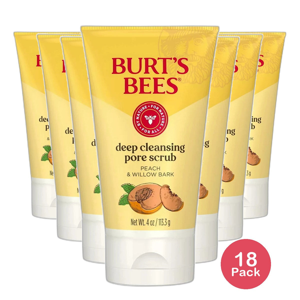 Burts Bees Deep Pore Exfoliating Facial Scrub Peach And Willow Bark 4Oz (Pack of 18)